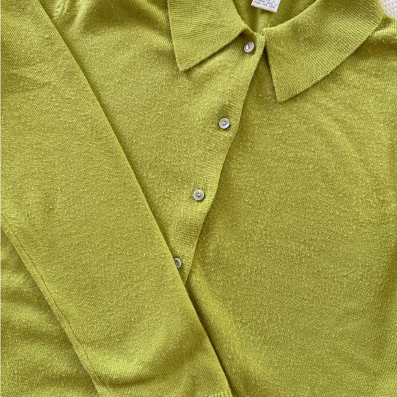 Vintage 90s Express Tricot Collar Cardigan Sweater Boxy Chartreuse Medium Grunge - Picture 10 of 10